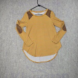 White Birch Womens Mustard Yellow & White Striped Long Sleeve Top S